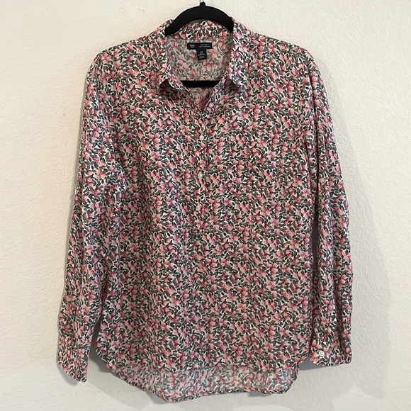 GAP Women’s Boyfriend Button Front Shirt Medium Pink Ditsy Floral 100% Cotton - Picture 1 of 14